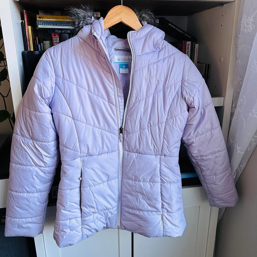 Girl's Columbia Lavender Winter Coat With Fur Hood- Size L